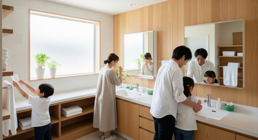 建築と洗面所設計！朝の混雑を防ぐ配置と収納の工夫